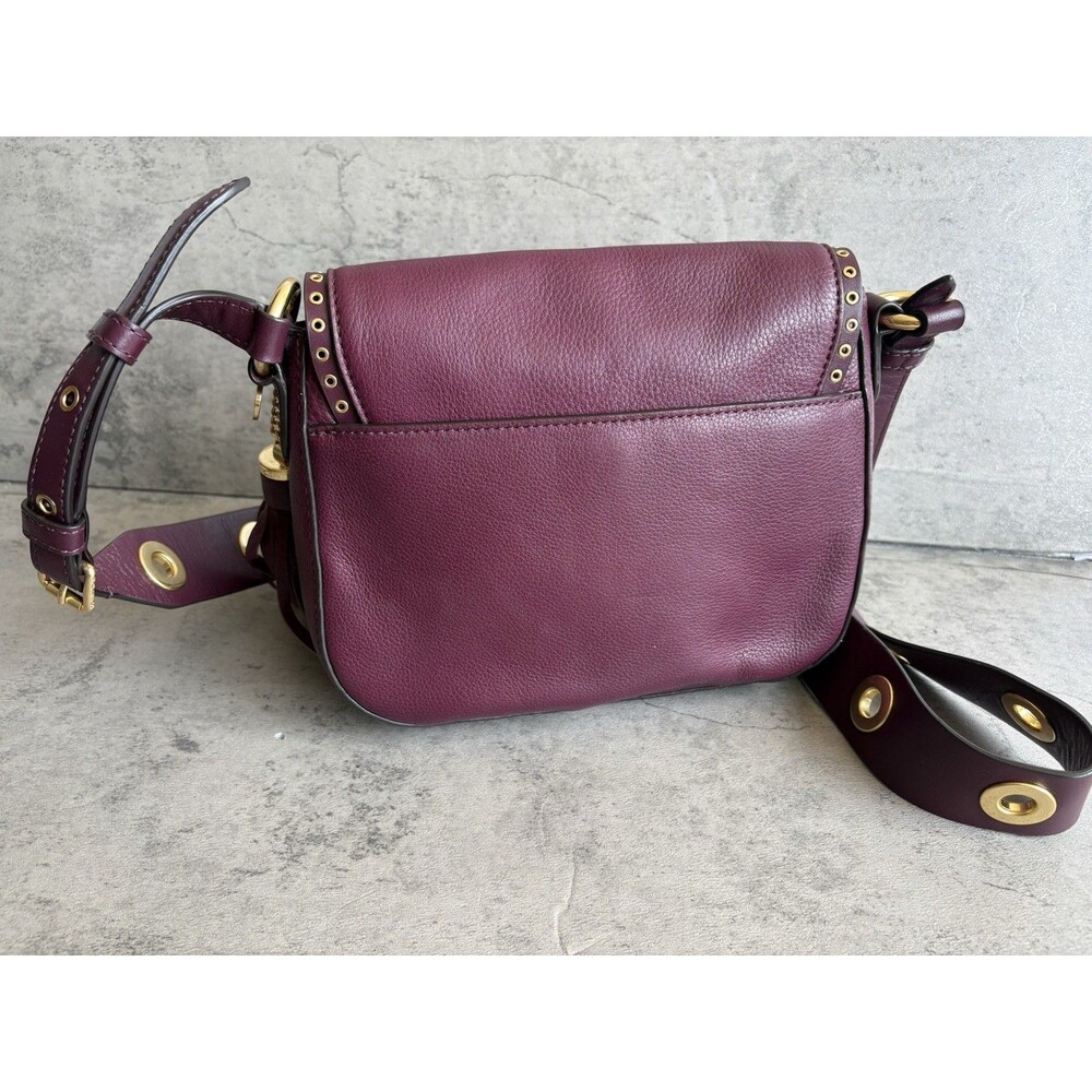 Michael Kors Brooklyn Medium Saddle Crossbody Leather Maroon/Burgandy - Picture 2 of 9